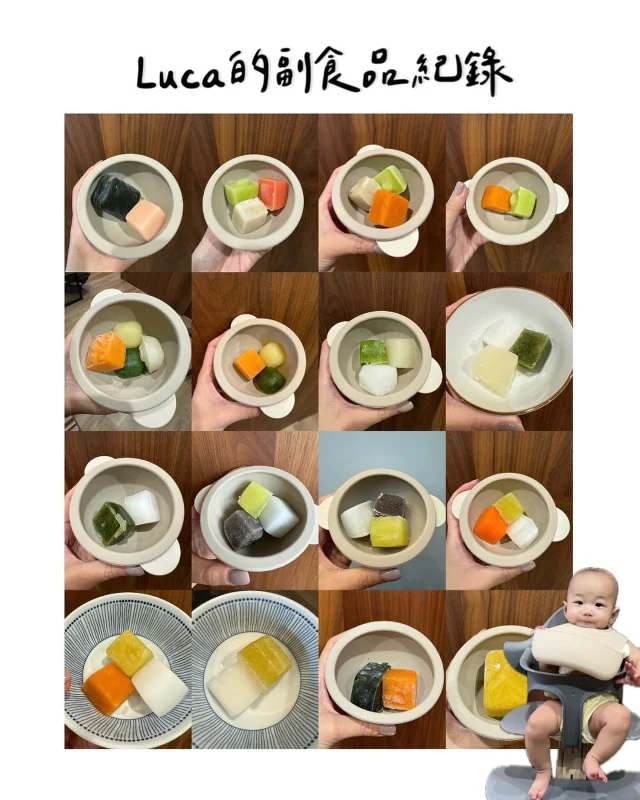 Luca的副食品紀錄📝
從4m多開始吃副食品兩個月了
是隻吃貨寶寶無誤 好像不挑食欸
從泥狀吃到顆粒狀 幾乎都吃光光
還會跟我搶湯匙 每週努力做副食品值得了🥹❤️
打算開始BLW吃手指食物啦
（當跪婦的開始 怕爆）

不少人私訊問我怎麼做副食品
其實我是亂做😂雖然有買書但沒有完全照著做

目前解鎖37種食材 數量也不多
米糊/南瓜/地瓜葉/小松菜/木耳/梨子/櫛瓜/洋蔥/番茄/空心菜/紅蘿蔔/絲瓜/花椰菜/茭白筍/菠菜/蘋果/雪白菇/鴻禧菇/青椒/青江菜/香蕉/馬鈴薯/高麗菜/小黃瓜/碗豆/蘑菇/雞肉/豬肉/牛肉/虱目魚/芋頭/毛豆/杏鮑菇/奇異果/蘆筍/葡萄/水蜜桃

⏰餵食時間：
我都在寶寶精神好時、餐與餐的中間餵，儘量在白天(假設真的過敏，診所有開的時間)

✂️使用工具：
Kolin萬用食物調理機
Moyuum副食品分裝盒

✏️製作方式：
直接煮熟/蒸熟(葉菜類用燙的)後打泥～
有的食材不好打就加米糊一起打
初期一次嘗試一種食材+米糊(十倍粥/七倍粥/五倍粥)

為了副食品買了兩本書來研究
K力副食品、原味太太的寶寶手指食物
果然像俗話說的「第一胎照書養」😆
副食品要怎麼吃其實沒有絕對
依寶寶的接受度去調整
我是以試敏、練習吞嚥為主
吃不完沒關係不勉強
只要是原型食物都會讓Luca嘗試
一個食材試2天 就可以換食物
或再多增加一種食物一起吃
把高敏食材錯開～～～
菜味重的錯開或是搭配甜的食物
（例如：青椒南瓜、苦瓜配蘋果）
如果開始吃副食品後便秘
可以加點橄欖油、酪梨油或助排便的香蕉

還有，一開始真的很難抓量
光是一種食物就把分裝盒給裝滿
好鬧哈哈哈哈 最後只好自己吞掉
我也開始買市售寶寶粥了
市售的真的是比較方便😝
我各品牌都買 交替吃分散風險～
大家有推薦的也可以跟我說🙏🏻
-
#kelly育兒日記#副食品#嬰兒副食品#副食品紀錄